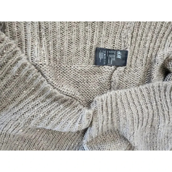 H&M Scarf Womens One Size Beige Gray Knit Sequin - Picture 3 of 5